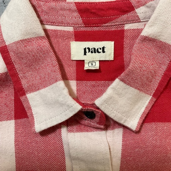 Pact Gingham Plaid Mila Flannel Button Front Red White Long Sleeve Shirt Size S - Picture 2 of 6